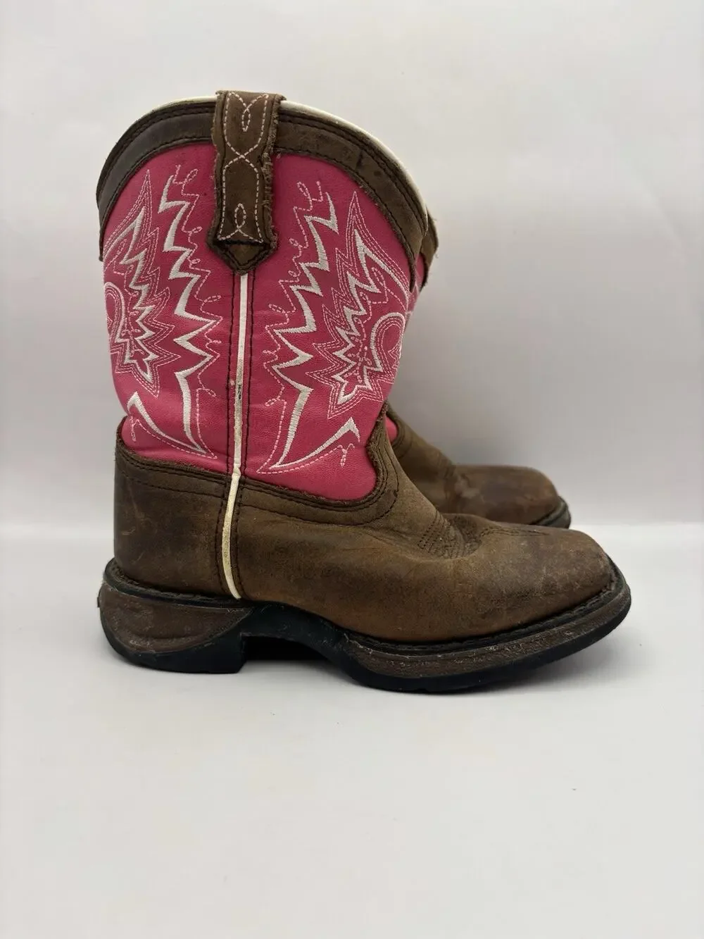 Lil Durango Pink And Brown Western Boots Kids Size 11